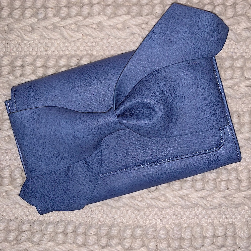 ANTHROPOLOGIE blue leather clutch purse
